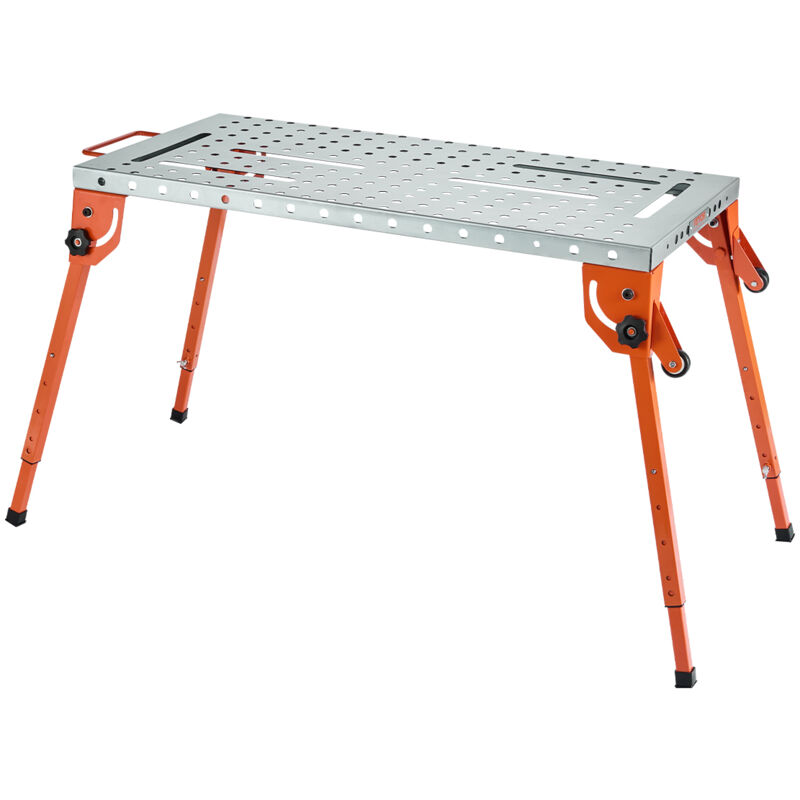 VEVOR Faltbarer Schweißtisch 533x1118mm, 226 kg Tragkraft, Werktisch mit 4-stufiger Höhenverstellung, Werkbank mit 6 Werkzeugschlitzen und 16mm Befestigungslöchern für Reparatur von Schweißbaugruppen