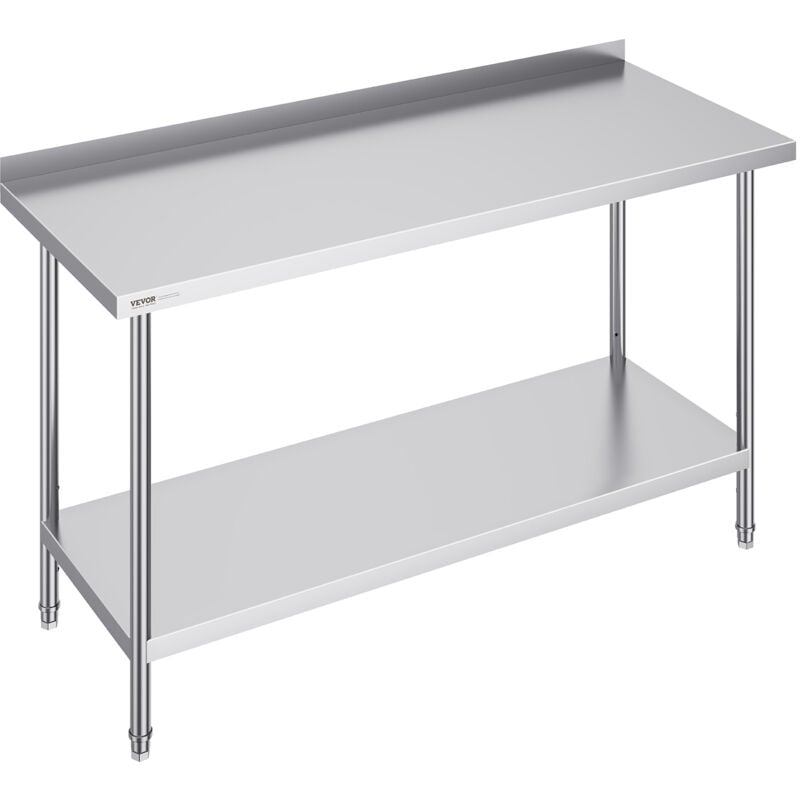 Vevor - Table de Travail en Acier Inoxydable 61x152,4x91,4 cm, Table de Preparation des Aliments Durable, Hauteur Reglable, Meuble de Rangement des