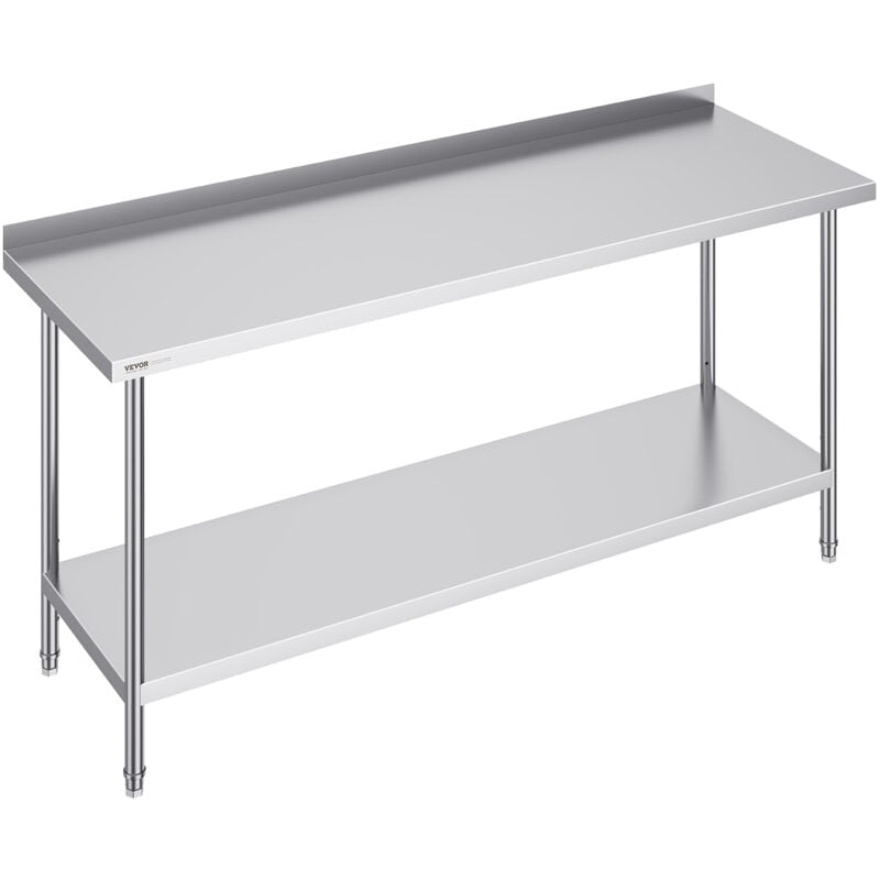 Vevor - Table de Travail en Acier Inoxydable 61x182,9x91,4 cm, Table de Preparation des Aliments Durable, Hauteur Reglable, Meuble de Rangement des