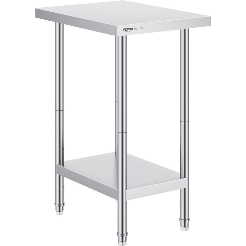 VEVOR Stainless Steel Prep Table, 24 x 18 x 34 Inch, Heavy Duty Metal Worktable with 3 Adjustable Height Levels, Commercial Workstation for Kitchen Garage Restaurant Backyard