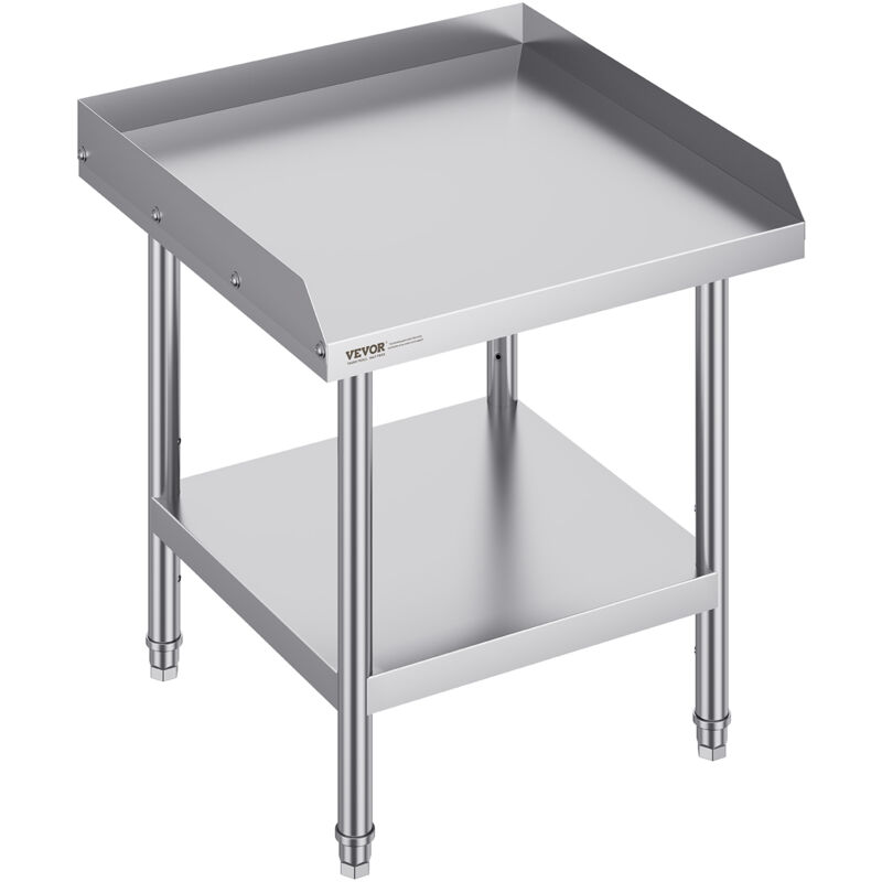 VEVOR Stainless Steel Work Table, 24 x 24 x 26 Inch Commercial Food Prep Worktable, 3-Sided Backsplash Heavy Duty Prep Worktable, Metal Work Table with Adjustable Height for Restaurant Home Hotel