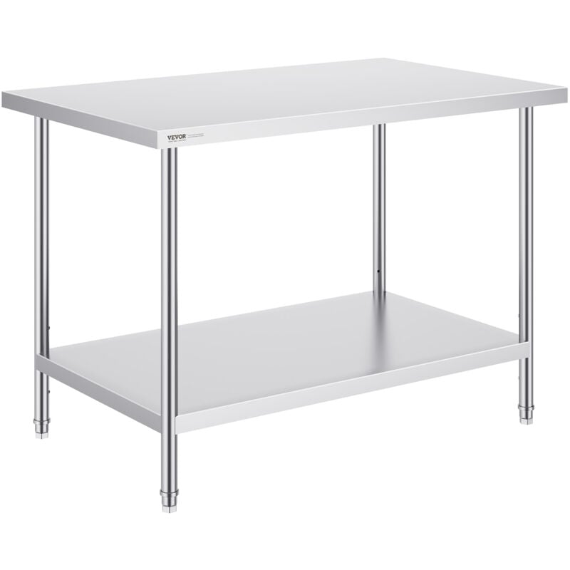 Vevor - Table de Travail en Acier Inoxydable 76,2x121,9x86,4 cm, Table de Preparation des Aliments Charge 399 kg, 3 Niveaux de Hauteur Reglables,