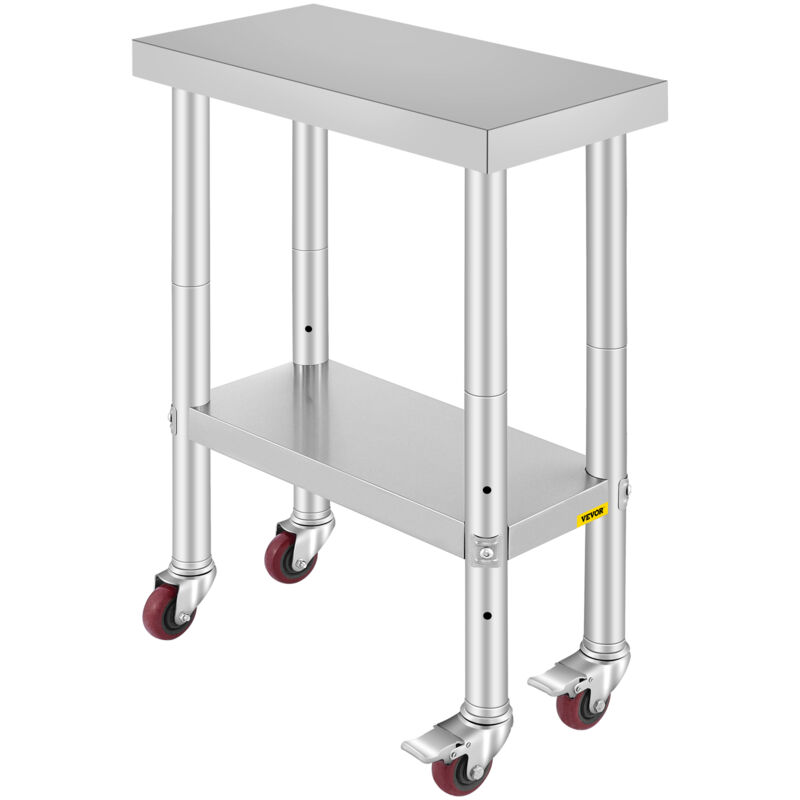 Table de Travail Cuisine 30x61x85 cm Table de Travail Inox avec Roulettes et Freins Grande Capacite de Charge pour Preparation des Repas Cafeterias