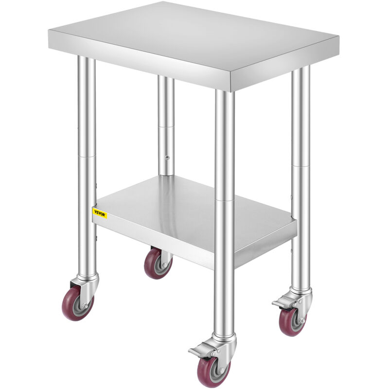 Table de Travail Cuisine 61x46x86 cm Table de Travail Inox avec Roulettes et Freins Capacite de Charge 100 kg pour Preparation des Repas Cafeterias