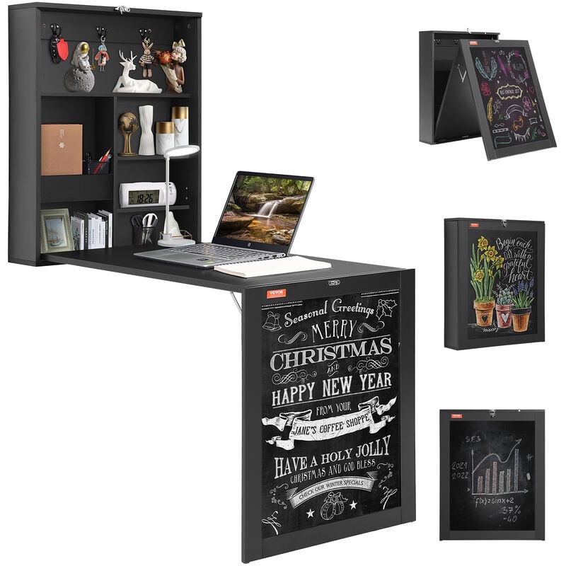 Mophorn - vevor Table Murale Rabattable 60x16,5x75 cm Bureau Mural Rabattable en Panneau de Particules Table a Rabat Murale avec Tableau Noir et