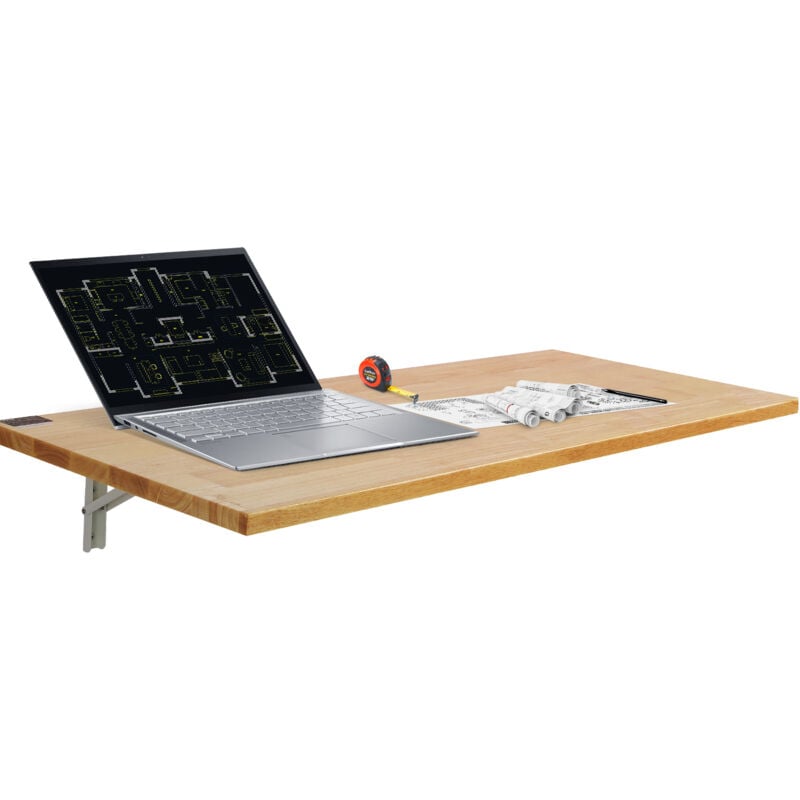 Vevor - Table pliante murale, 1200 mm x 500 mm, table a abattant murale avec support en fer, bureau flottant en bois pour les petits espaces, bureau