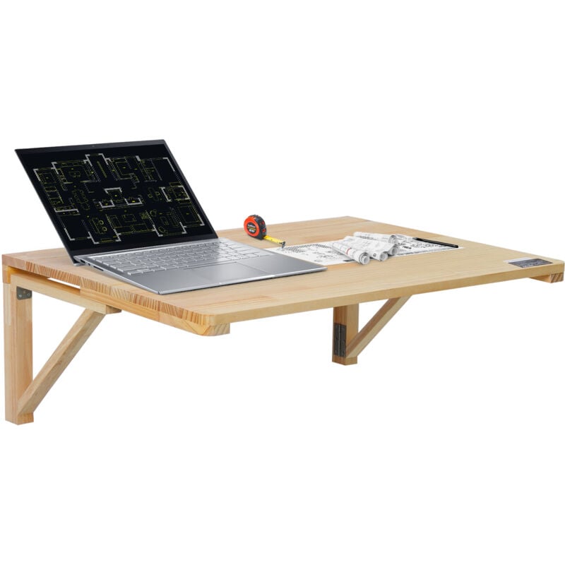 Vevor - Table pliante murale, 800 mm x 600 mm, table a abattant murale avec support en fer, bureau flottant en bois pour les petits espaces, bureau a