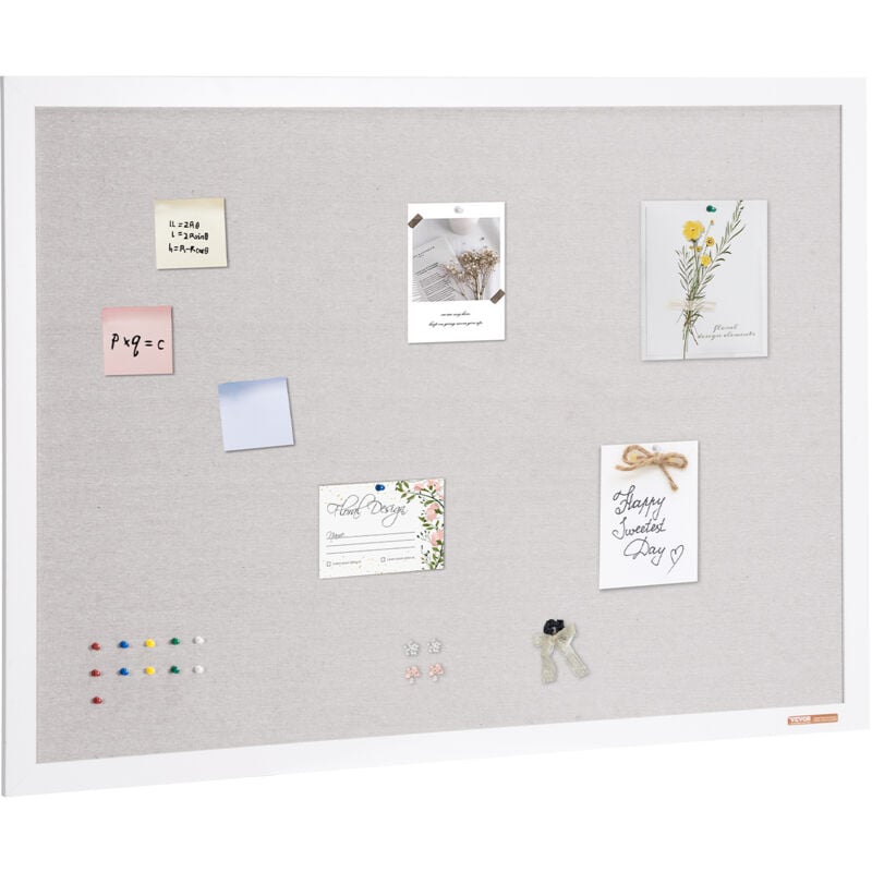 Vevor - Tableau en liege blanc avec surface en lin, 1200 x 900 mm, tableau deaffichage mural elegant avec cadre en bois blanc, tableau deaffichage