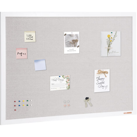 VEVOR Tablero de Corcho Blanco con Superficie de Lino 1200 x 900 mm Tablón de Anuncios de Pared con Marco de Madera Blanco Tablón de Anuncios Elegante y Funcional para Hogar, Escuela, Oficina
