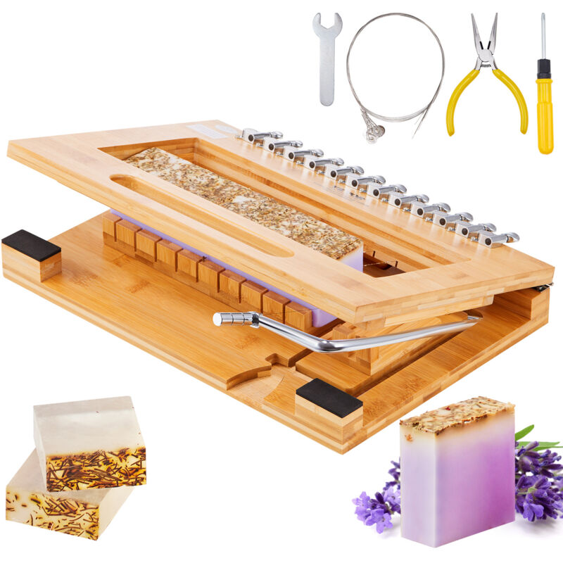 Image of Vevor - Taglierina per Sapone 25,4 mm Taglio da 0-12 Pezzi Struttura in Bambu Naturale Filo in Acciaio Inox, Kit di Strumento di Taglio per Sapone