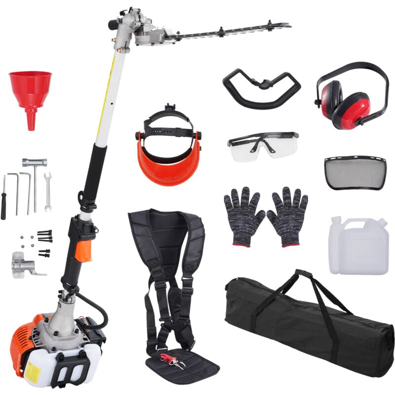 Vevor - Taille-haie a gaz, 26 cc, taille-haie a perche moteur a 2 temps avec lame double face double action, tete de coupe reglable a 270°, outils de