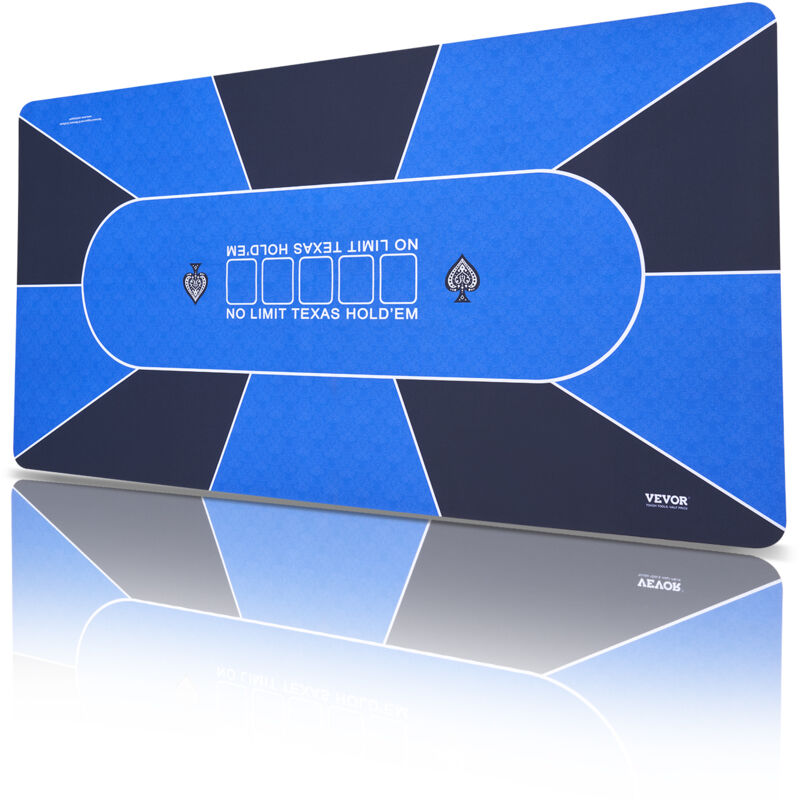 Vevor - Tapis de poker, 70 x 35 pouces, portable pour 6 a 8 joueurs, livre avec sac de transport, bleu, plateau pliable pour tables, ideal pour les