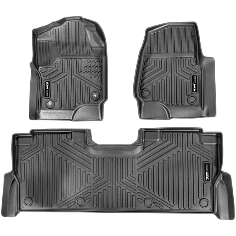 VEVOR Autofußmatten (3-tlg.) für Ford F250 F350 F450 F550 2017-2024 2025 Super Duty Crew Cab Bucket Seat mit Ablage unter dem Sitz, wetterfeste maßgeschneiderte Fußmatten aus TPE Bodeneinlagen