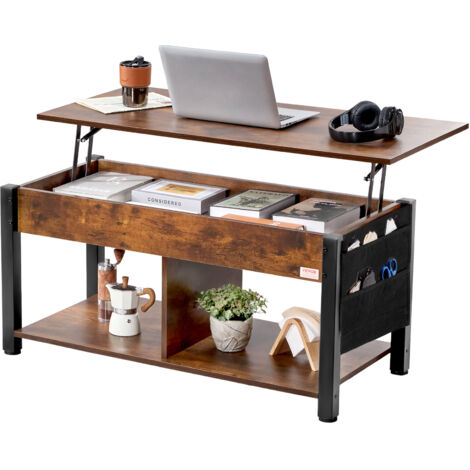 VEVOR Tavolino Sollevabile, Tavolino Rettangolare da106 cm con Tasche Portaoggetti Extra, Tavolino Pop-Up per Soggiorno Tavolino da Pranzo Regolabile Altezza, Tavolino da caffe per Bar Casa, Marrone