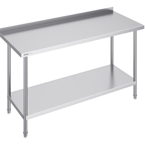 VEVOR Tavolo da Lavoro in Acciaio Inossidabile  610 x 1524 x 914 mm, con 4 Ruote, 3 Livelli di Altezza Regolabili, Tavolo Resistente per Preparazione Alimenti Ristoranti Cucina Commerciale, Argento