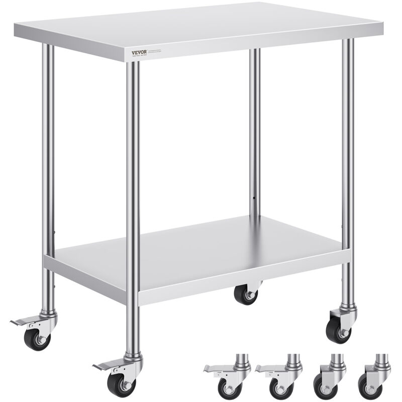 Image of Vevor - Tavolo da Lavoro in Acciaio Inossidabile 610 x 914 x 954,6 mm Tavolo da Lavoro per Preparazione Alimenti Resistente con 4 Ruote, 3 Livelli di