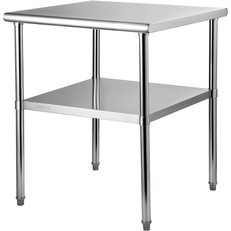 Image of Tavolo da Lavoro in Acciaio Inox 76 x 76 x 91 cm, Tavolo di Preparazione 2 Ripiani Portata max. 362 kg, Tavolo da Cucina Commerciale Altezza Ripiani