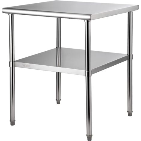 VEVOR Tavolo da Lavoro in Acciaio Inox 76 x 76 x 91 cm, Tavolo di Preparazione 2 Ripiani Portata max. 362 kg, Tavolo da Cucina Commerciale Altezza Ripiani Regolabile per Ristorante Bar Garage Esterno
