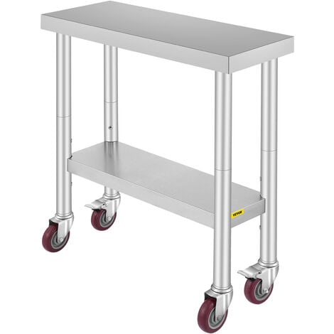 VEVOR Tavolo da Lavoro in Acciaio Inox Piano di Lavoro per Cucina 76x30x86cm Piano di Lavoro Professionale a 4 Ruote per La Preparazione di Alimenti