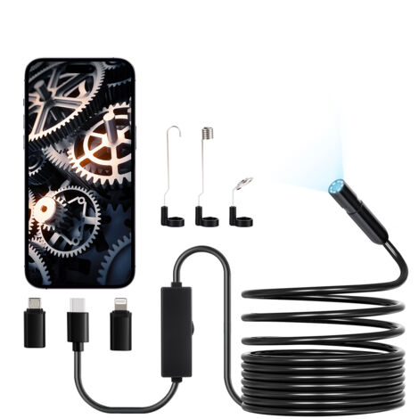 VEVOR Telecamera Endoscopica con Luce, Telecamera di Ispezione con 8 Luci a LED con Cavo Semirigido da 5 m Boroscopio HD 1920P, con Zoom 2X, Impermeabile IP67 per Auto, Cavo Idraulico
