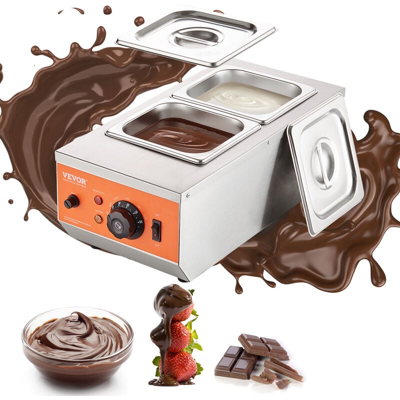 Mophorn - vevor Temperador de Chocolate Comercial 800W Baño María Electrico 2 x 1,5 l Fundidor de Chocolate Temperatura Ajustable 30-85°C Acero