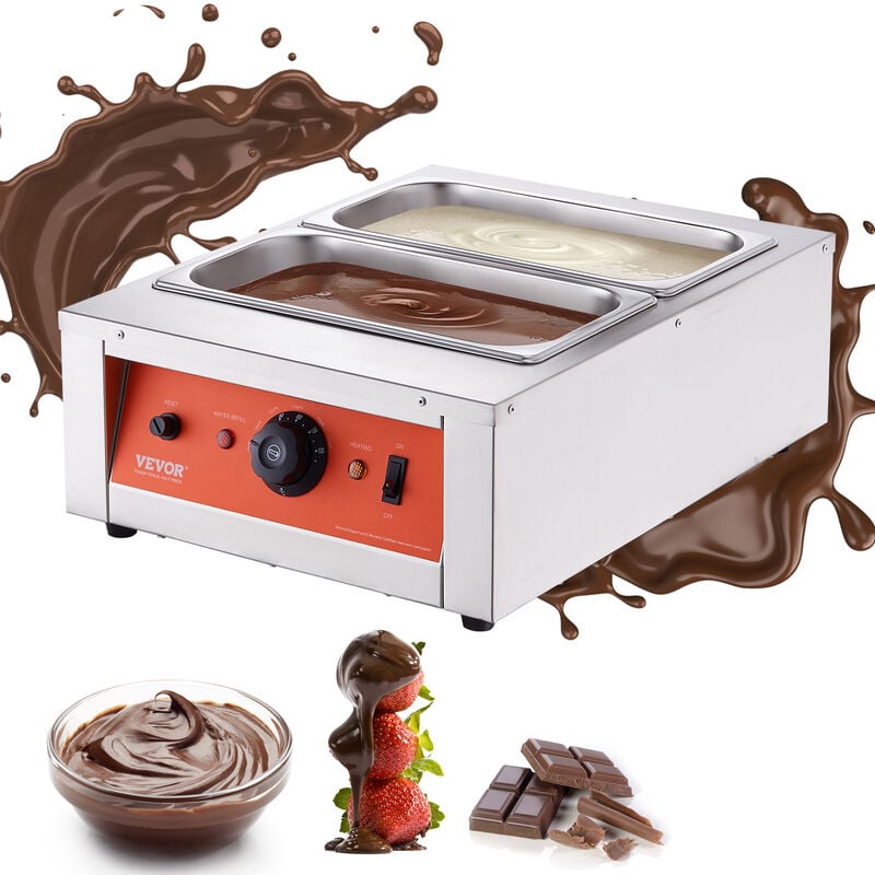 Vevor Tempereuse a Chocolat Commerciale 1500 w Bain-Marie Electrique pour Chocolat 2 Cuves de 3,3 l Fondoir a Chocolat Temperature Reglable 30-85 ℃