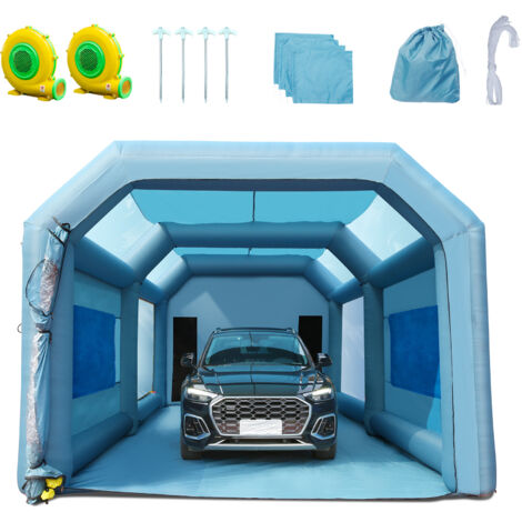 VEVOR Tenda di Verniciatura a Spruzzo Gonfiabile per Auto Moto SUV 2 Ventilatori 960W 750W Sistema di Filtrazione Filtro 3 Strati 6 Finestre deAerazione, Tenda Cabina per Verniciatura in Oxford 210D