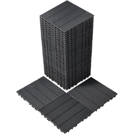VEVOR Terrassenfliesen, 36er-Set, Balkonfliesen 30 x 30 cm, Klickfliesen, wasserdichter Kunststoff-Bodenbelag für den Außenbereich, Terrassenbodenbelag für Veranda, Pool, Balkon, Hinterhof, Dunkelgrau