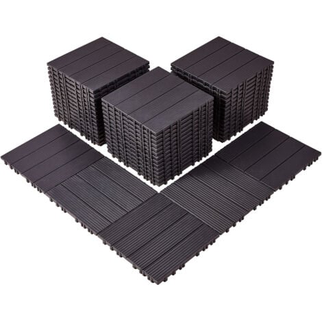 VEVOR Terrassenfliesen, 54er-Set, Balkonfliesen 30x30cm, Klickfliesen, wasserdichter Kunststoff-Bodenbelag für den Außenbereich, Terrassenbodenbelag für Veranda, Pool, Balkon, Hinterhof, Dunkelbraun