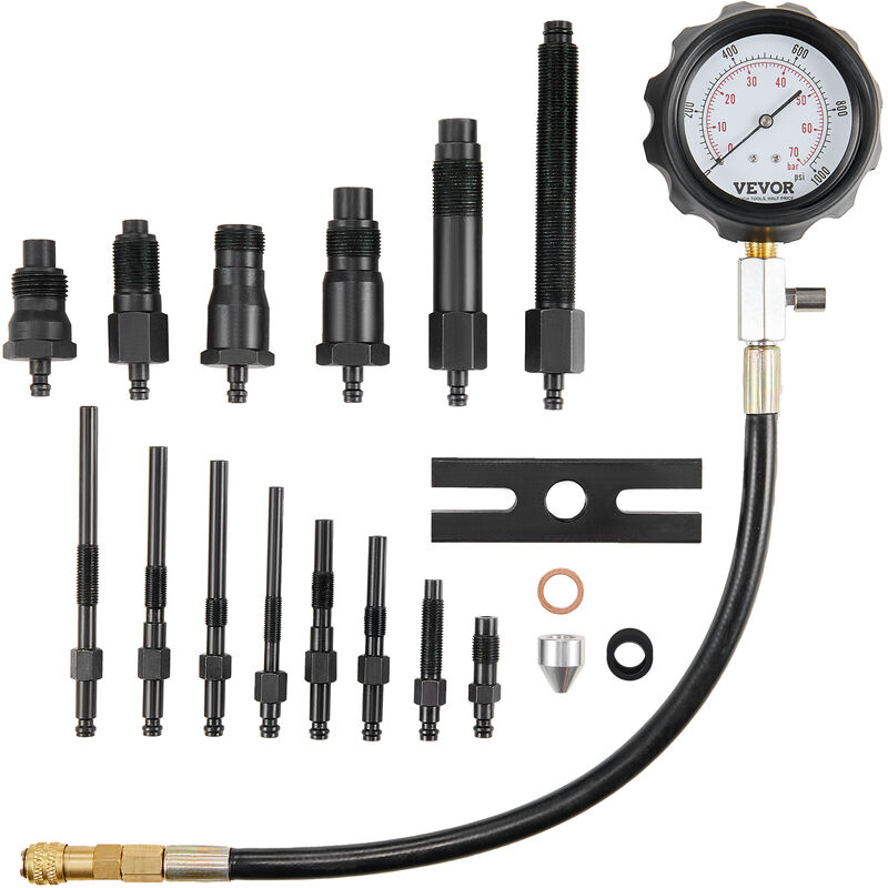 Testeur de Compression avec 18 Kits d'Adaptateurs Compressiometre pour Moteurs Diesel Jauge de Compression 0-70 bars ou 0-1000 psi Outil de