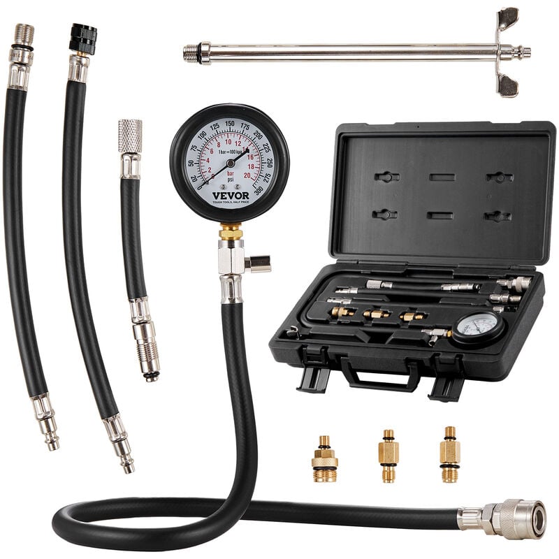 Testeur de Compression avec 9 Kits d'Adaptateurs Compressiometre pour Moteurs a Essence Jauge de Compression 0-300 psi Outil de Diagnostic de