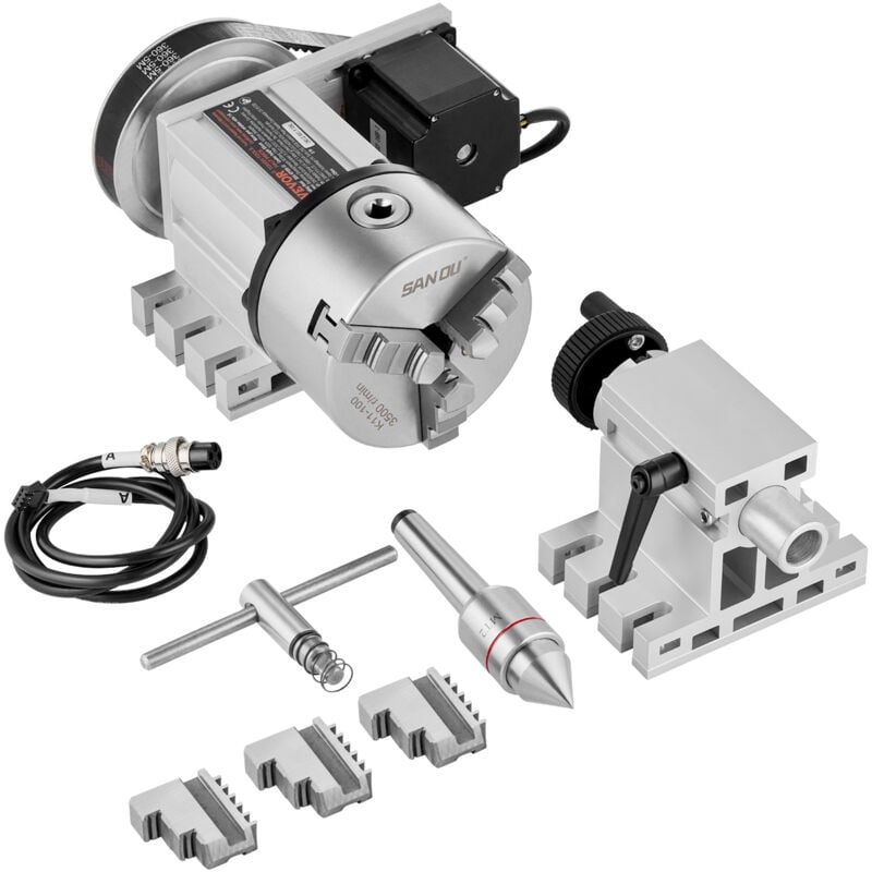 Tete de division, mandrin a 3 machoires K11-100 mm, diviseur a 3 machoires fraiseuse cnc 4eme axe de rotation tete indexation hauteur centre 65 mm