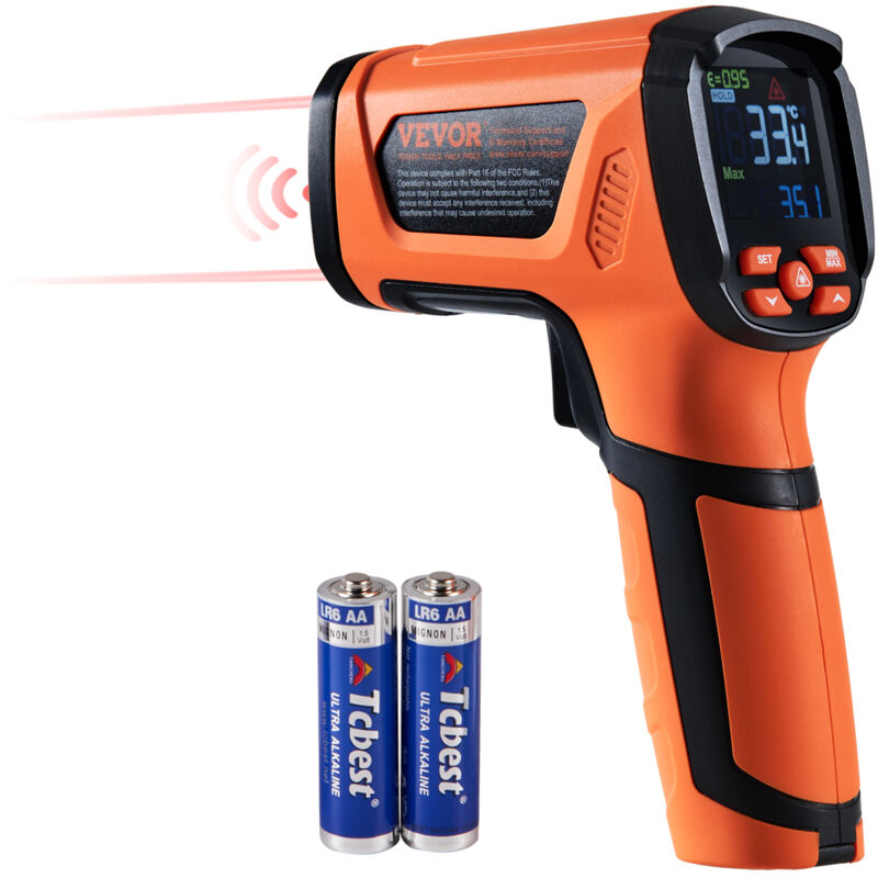 VEVOR Infraroodthermometer IR 50:1 Pyrometer -40°C tot 1500°C Lasertemperatuurmeter 180x120x60mm Temperatuurmeetinstrument Niet-menselijke lichaamsthermometer voor koken/barbecue/vriezer/industrie