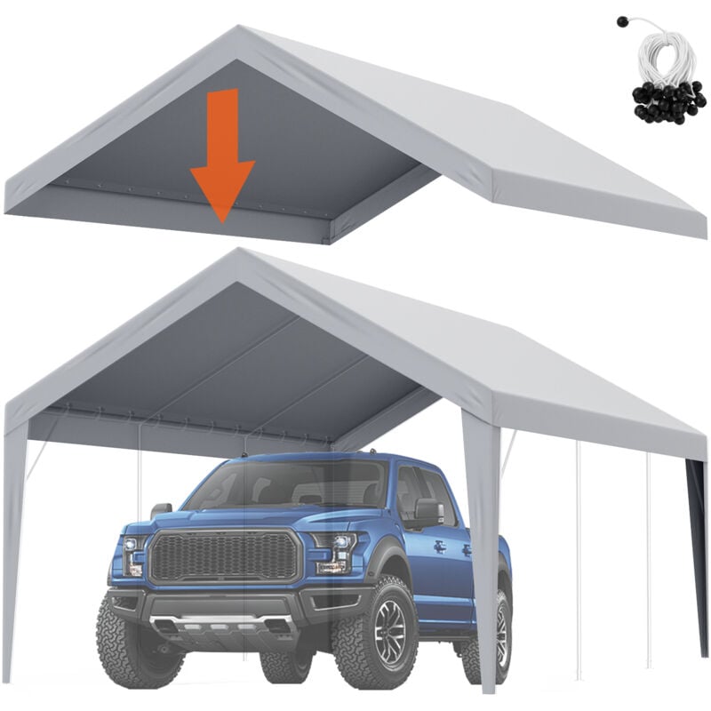 Vevor Toile deauvent de rechange abri de voiture, 6,1 x 3,7 m, bache de tente de garage, impermeable protegee contre uv, gris (couverture superieure