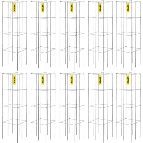 VEVOR Tomato Cages, 11.8" x 11.8" x 46.1", 10 Packs Square Plant Support Cages, Silver PVC-Coated Steel Tomato Towers for Climbing Vegetables, Plants, Flowers, Fruits