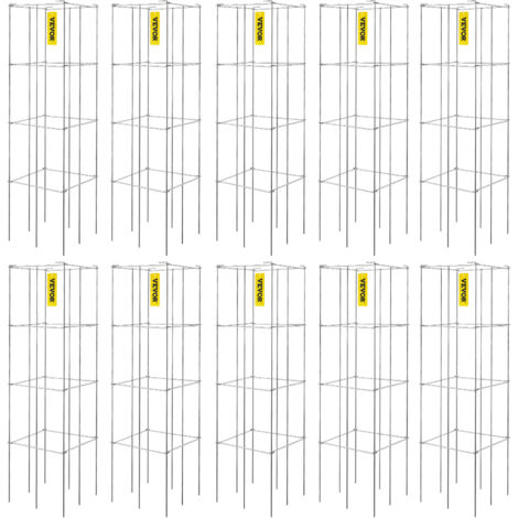 VEVOR Tomato Cages, 11.8" x 11.8" x 46.1", 10 Packs Square Plant Support Cages, Silver PVC-Coated Steel Tomato Towers for Climbing Vegetables, Plants, Flowers, Fruits