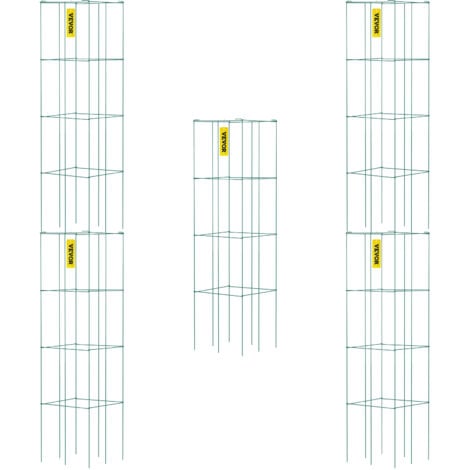 VEVOR Tomato Cages, 11.8" x 11.8" x 46.1", 5 Packs Square Plant Support Cages, Green PVC-Coated Steel Tomato Towers for Climbing Vegetables, Plants, Flowers, Fruits