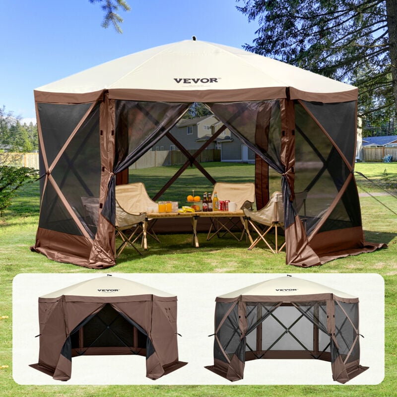 Vevor - Tonnelle escamotable, abri a 6 cotes avec panneaux anti-vent amovibles et fenetres en maille, moustiquaire instantanee de 12,5 x 12,5 pieds