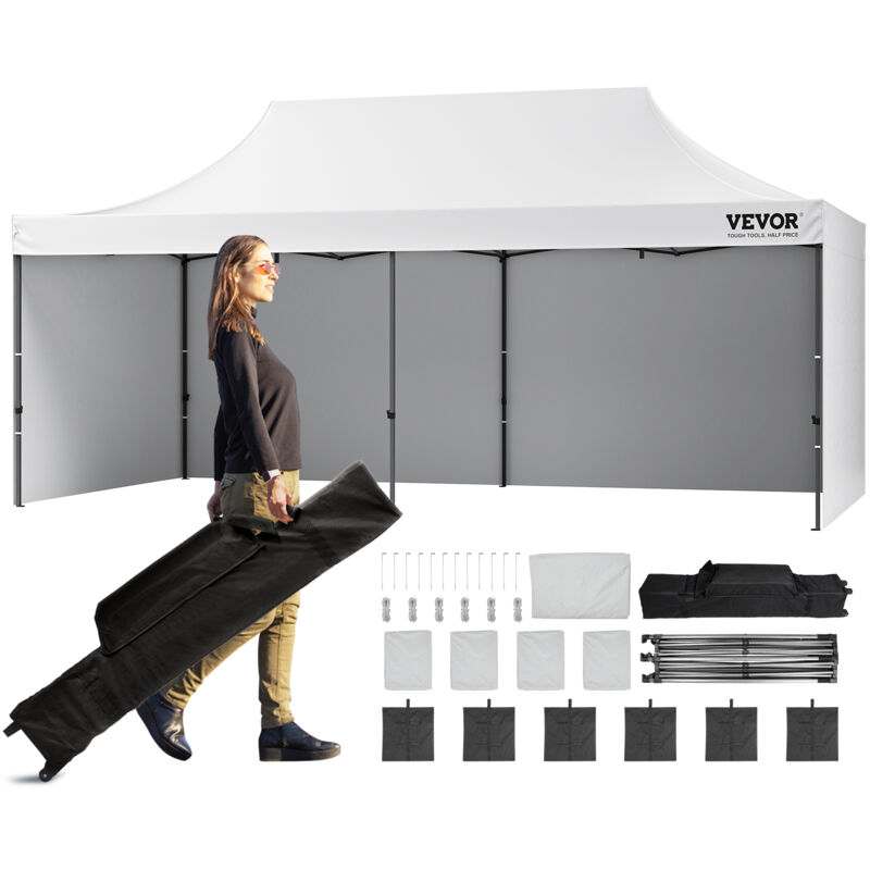 Tonnelle Pop-up 304,8x609,6 cm Tente Tonnelle Jardin Parois Laterales Amovibles Sac a Roulettes Resistant aux uv Impermeable Tente Gazebo Portable