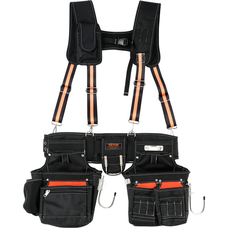VEVOR Tool Belt with Suspenders, 29 Pockets, 29-54 inches Adjustable Waist Size, Tool Belts for Men, 1680D Polyester Heavy Duty Carpenter Tool Pouch