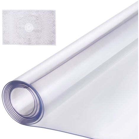 VEVOR Tovaglia in Plastica 610x2438mm Spessore 1,5 mm Tovaglia Rettangolare Trasparente Rettangolare Impermeabile Facile da Pulire per Tavolo da Ufficio Tavolo da Pranzo Comodino, Copertura Tavolo