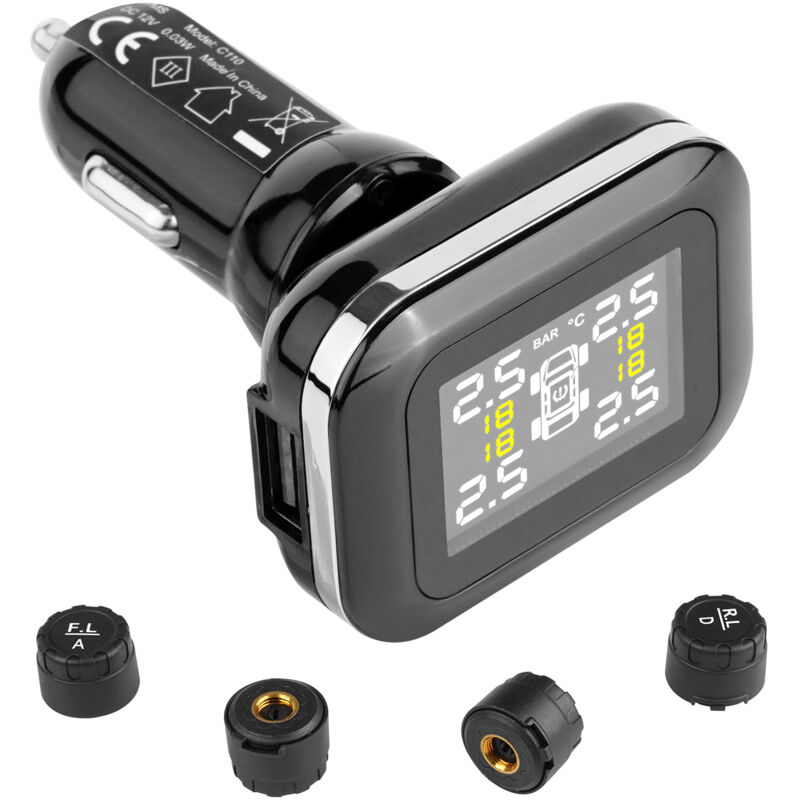 VEVOR Reifendrucküberwachungssystem für Wohnmobile, 7,3–87 psi Anhänger-TPMS, universelles kabelloses Autoalarmsystem wasserdichtes TPMS-Sensorset mit 4 Sensoren 5 Alarmmodi Echtzeitanzeige