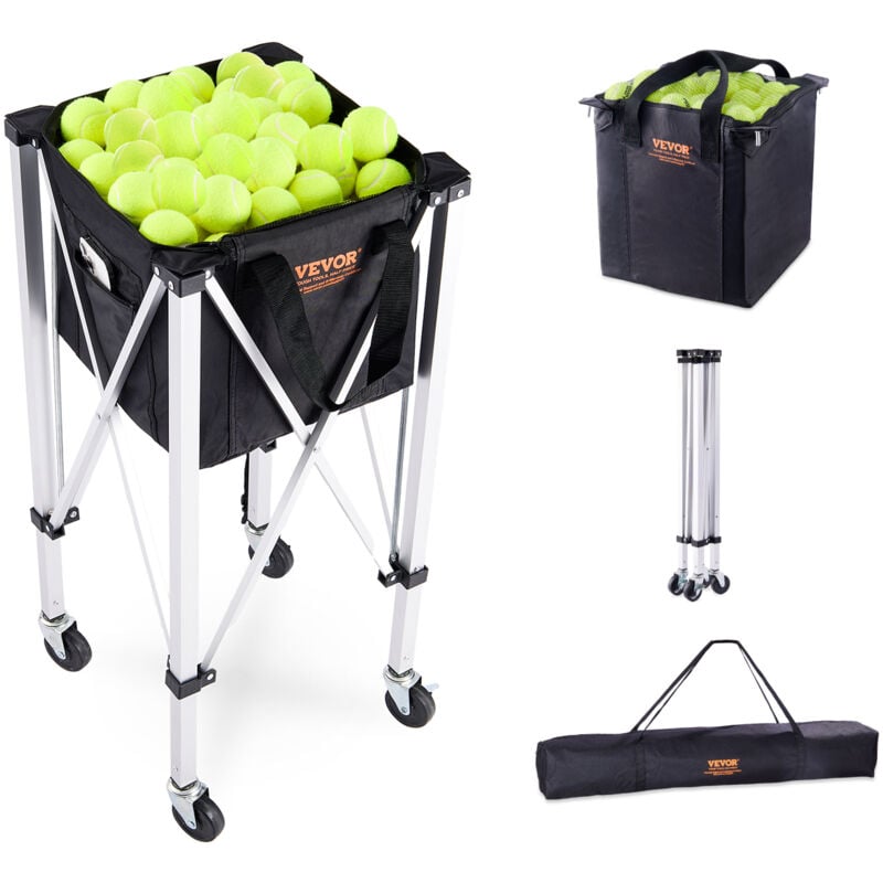 Image of Tramoggia per Palline da Tennis Pieghevole, Contiene 180 Palline da Tennis, Carrello didattico Sportivo Portatile in Lega di Alluminio con Ruote,