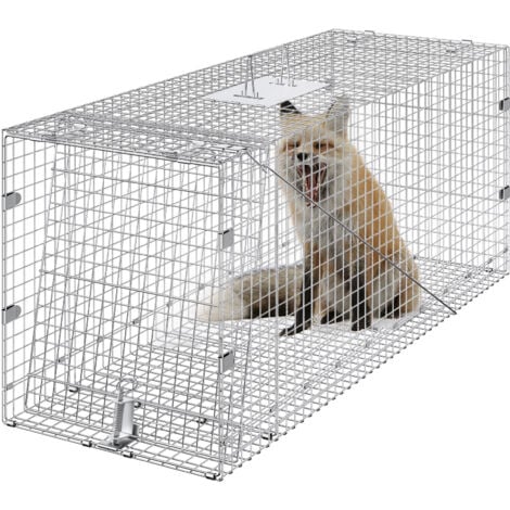 MOPHORN VEVOR Trampa para Animales 1067x406x457 mm Jaula Plegable para Trampa para Gatos Alambre Galvanizado sin Crueldad con Asa Trampa para Conejos, Gatos Callejeros, Ardillas, Mapaches, Marmotas, Zorros
