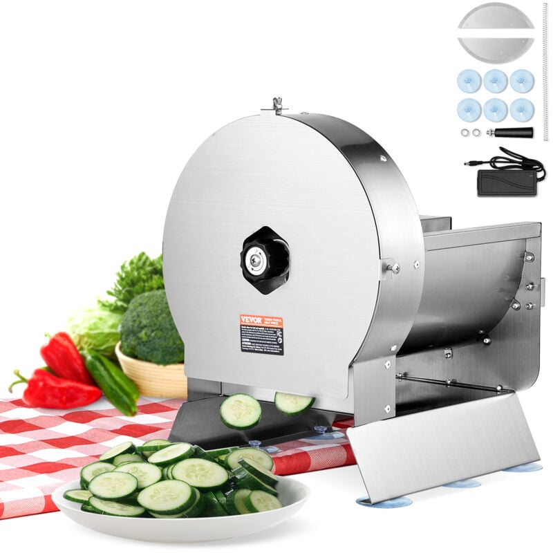 Vevor Trancheuse Electrique 0-12 mm Epaisseur Reglable, Coupe-Legumes Fruits Commercial, Convertible en Manuelle, Machine a Trancher les Aliments en