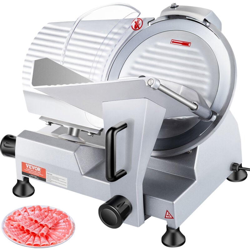 Trancheuse Electrique Commerciale 240 w Trancheuse a Jambon Lame 250 mm 350-400 tr/min Trancheuse Charcuterie en Acier Inoxydable et Alu pour Couper