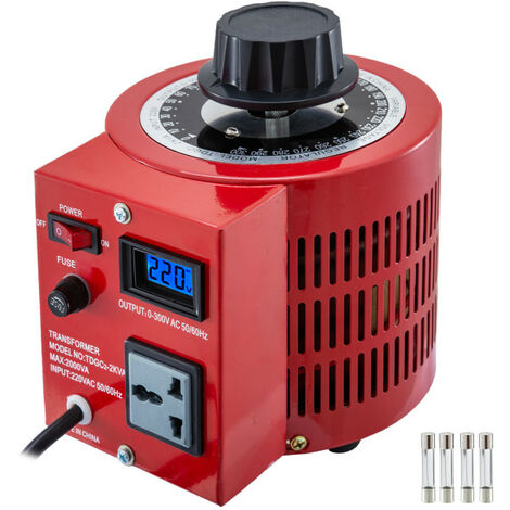 VEVOR Transformateur de Tension Variable 2000VA 220V AC 50Hz, Transformateur Variable Tension de Sortie 0-300 V Reglable, Alimentation Variable Monophasee, Convertisseur Bobine de Cuivre Integree LCD