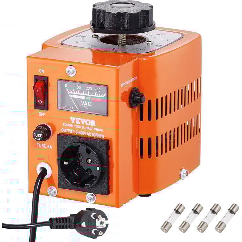 Mophorn - vevor Transformateur de tension variable automatique 500 va, 1,7 a, entree 230 v, sortie 0-300 v, regulateur de tension ac 4 fusibles,