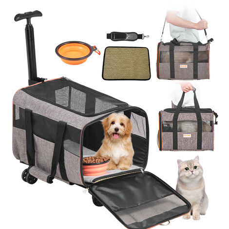 VEVOR Trasportino per Cani e Gatti con Maniglia Telescopica e Ruote, Carico Massimo 9,9 kg Borsa Porta Animali Domestici Approvato dalla Compagnia Aerea, Tessuto Oxford 600D Cerniera Autobloccante