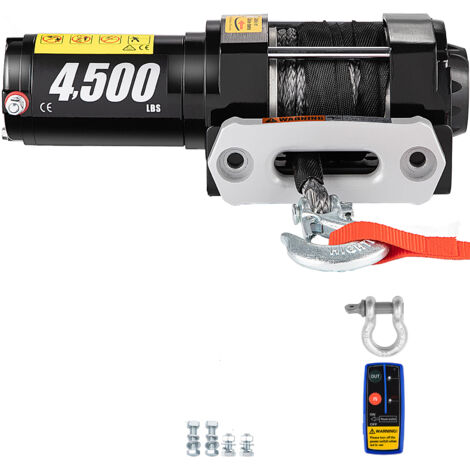 VEVOR Treuil Electrique 12V 4500lbs, Avec Telecommande sans Fil, Corde Synthetique de 13M Plus Dur Que lAcier, Boite de Controle Etanche IP67
